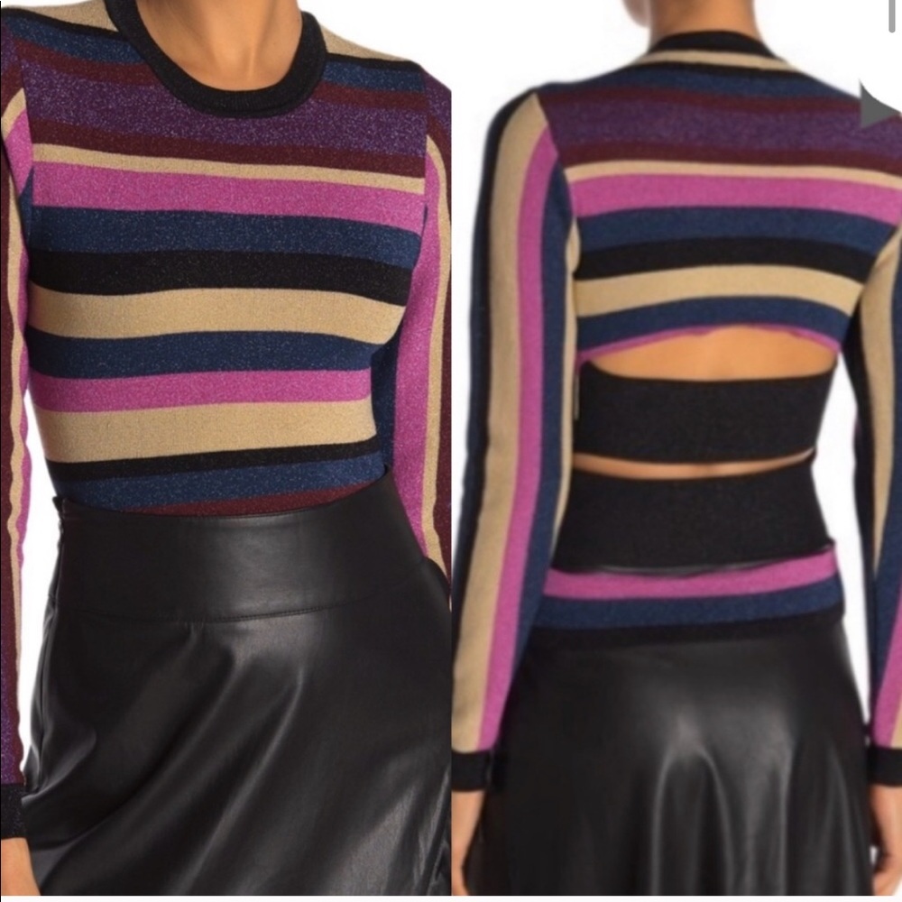 RACHEL ROY Veda sparkly Stripes multi sweater Med